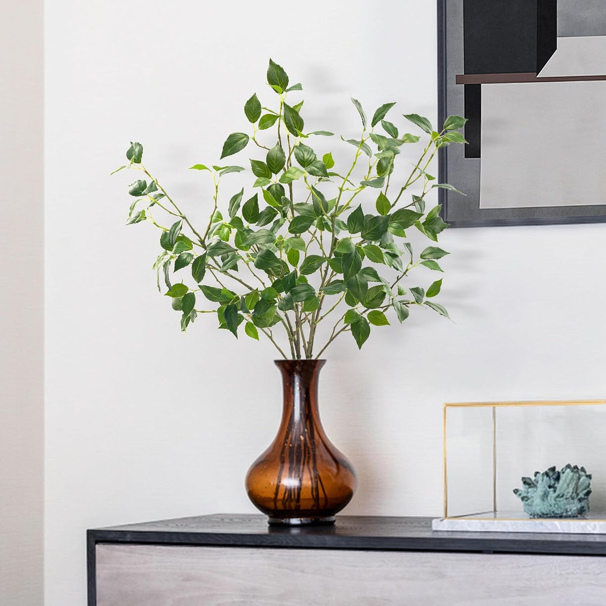 Artificial Plants Greenery Eucalyptus Stems Branches Plant for Home Decor，Faux Rustic Ficus Leaf Floral for Indoor Table Bathroom Bedroom Kitchen Decoration,Real Plastic Eucalytus Wedding Dcor（4PCS)