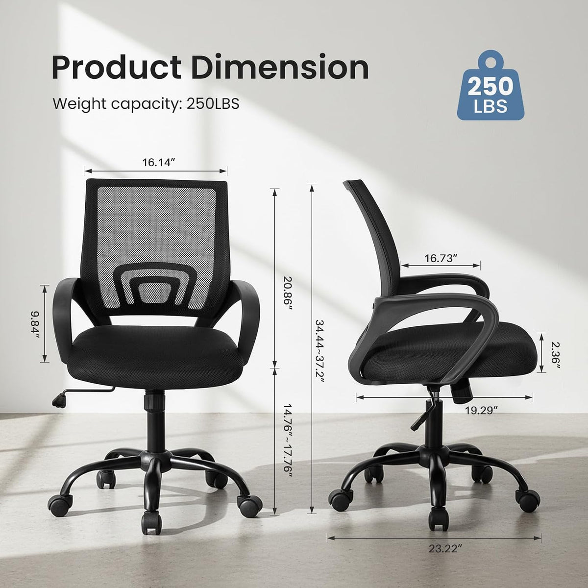 DUMOS Ergonomic Office Chair, Mid-Back Comfy Executive Desk Chair Set of 2