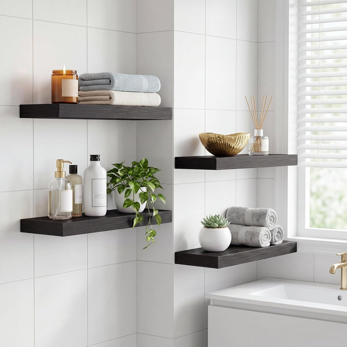 Fixwal Floating Shelves for Wall Decor (Black, Set of 4, 15.7 Inch)