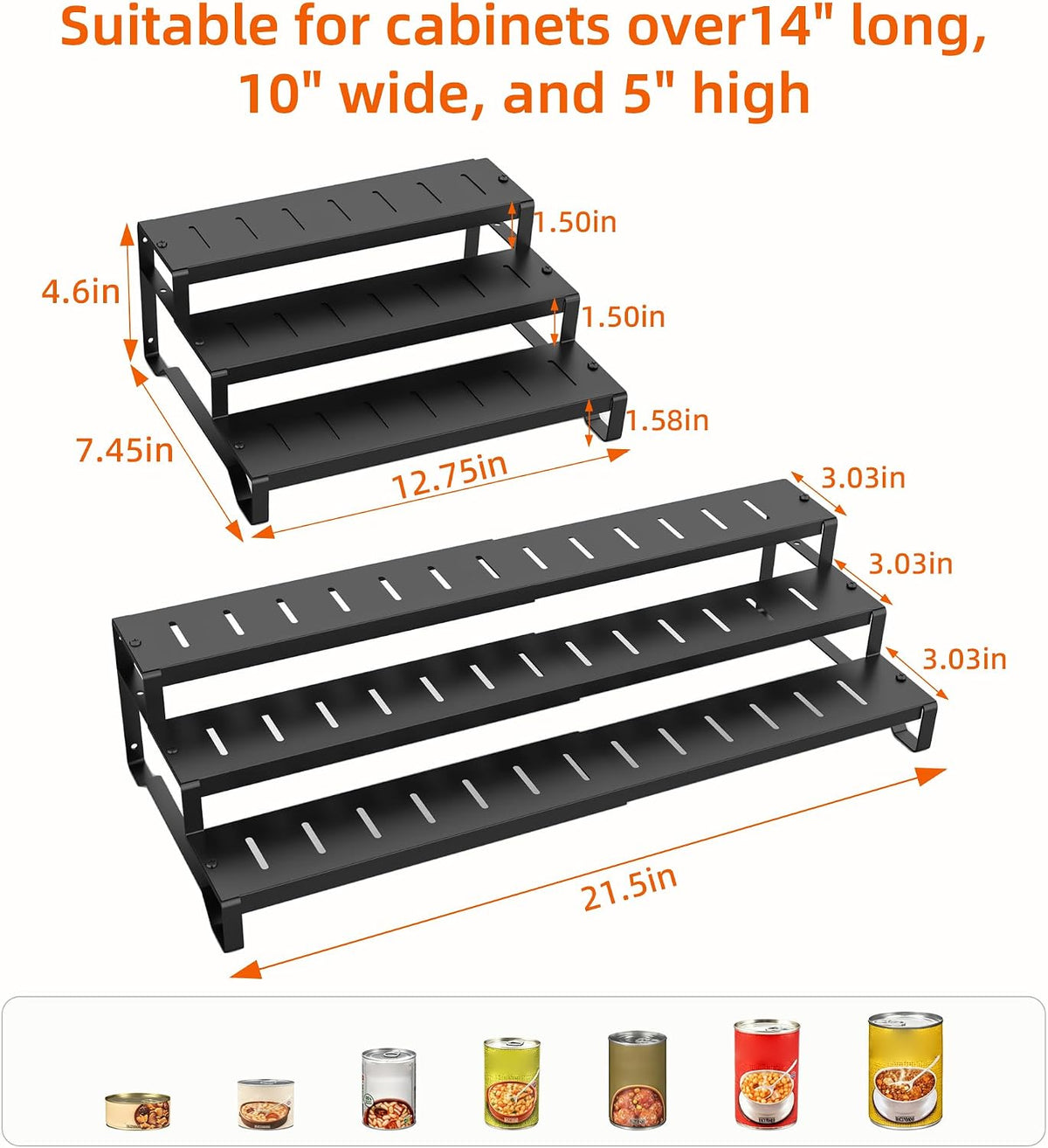 Expandable Can Organizer for Pantry, 3-Tier Adjustable Metal Can Rack
