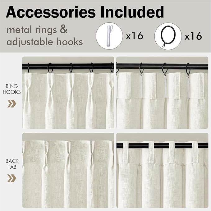 MIULEE Pinch Pleated Thick Linen Curtains 102 Inches Long 2 Panels - Image 8