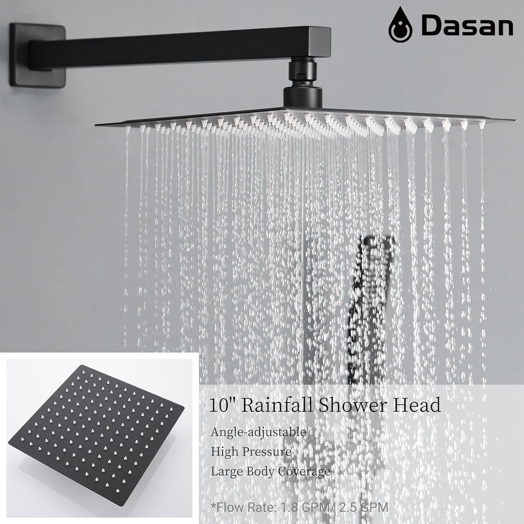 DASAN Tub Shower Faucets Sets Complete Matte Black Bathtub Shower System with Waterfall Tub Spout, Bathtub Faucet Set Tub and Shower Faucet Combo Trim Kit with Valve