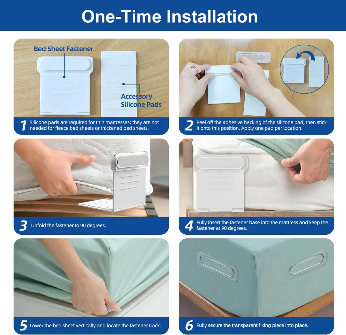 Adjustable Bed Sheet Holders, No Drill Bed Sheet Fasteners, Reusable Mattress Sheet Clips to Keep Sheets Taut & Secure, Fits Most Beds
