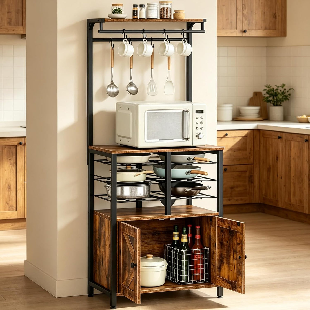 CHOEZON Kitchen Bakers Rack, Pot and Pan Organizer, Microwave Stand Cabinet