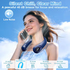 Portable Neck Fan Rechargeable - [with LED Display] 5 Speeds, 5000 mAh Battery Operated Wearable Personal Cooling Bladeless Fan for Outdoor Travel, Gifts for Men Women Kids,Dark Blue