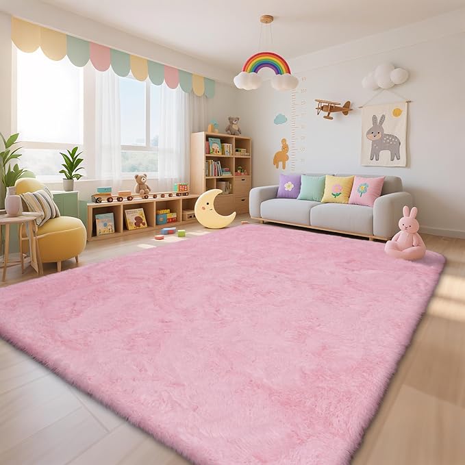 Large Shag Area Rugs for Living Room Bedroom, Big Ultra Soft Fluffy Pink Area - Image 9