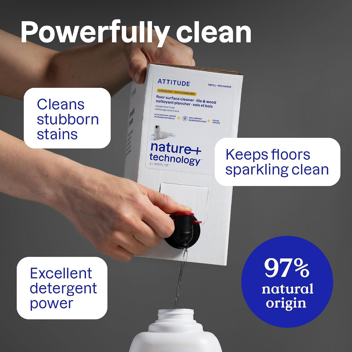 ATTITUDE Floor Cleaner Refill, EWG Verified, Citrus Zest, 67 fl oz