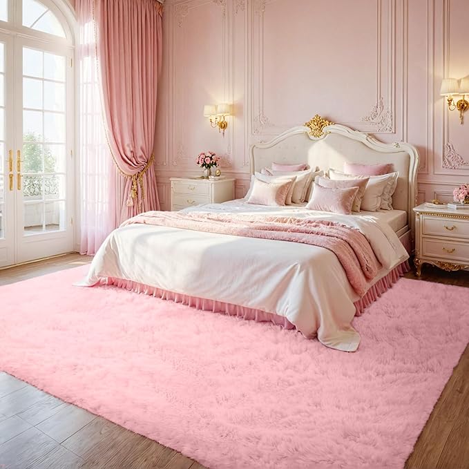 8x10 Area Rug for Living Room: Soft Fluffy Shag Pink Rugs for Bedroom, Non-Slip - Image 3