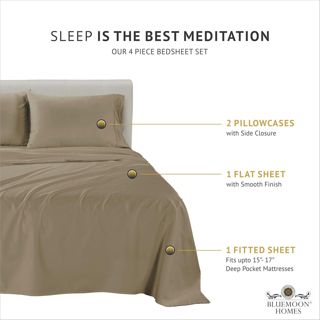 1000 Series High Thread Count Luxury Full Sheets -Taupe Cooling Sheet