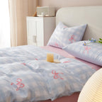 Blue Plaid Twin Comforter Set Pink Bow, Soft Microfiber Bedding