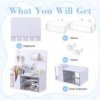 Desk Organizer with Drawers, White Rotating Pen Holder 5 Slots & Pegboard