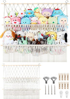 2 Tier Stuffed Animal Storage Shelf Net, 35x30'' Large Plushie Net Beige