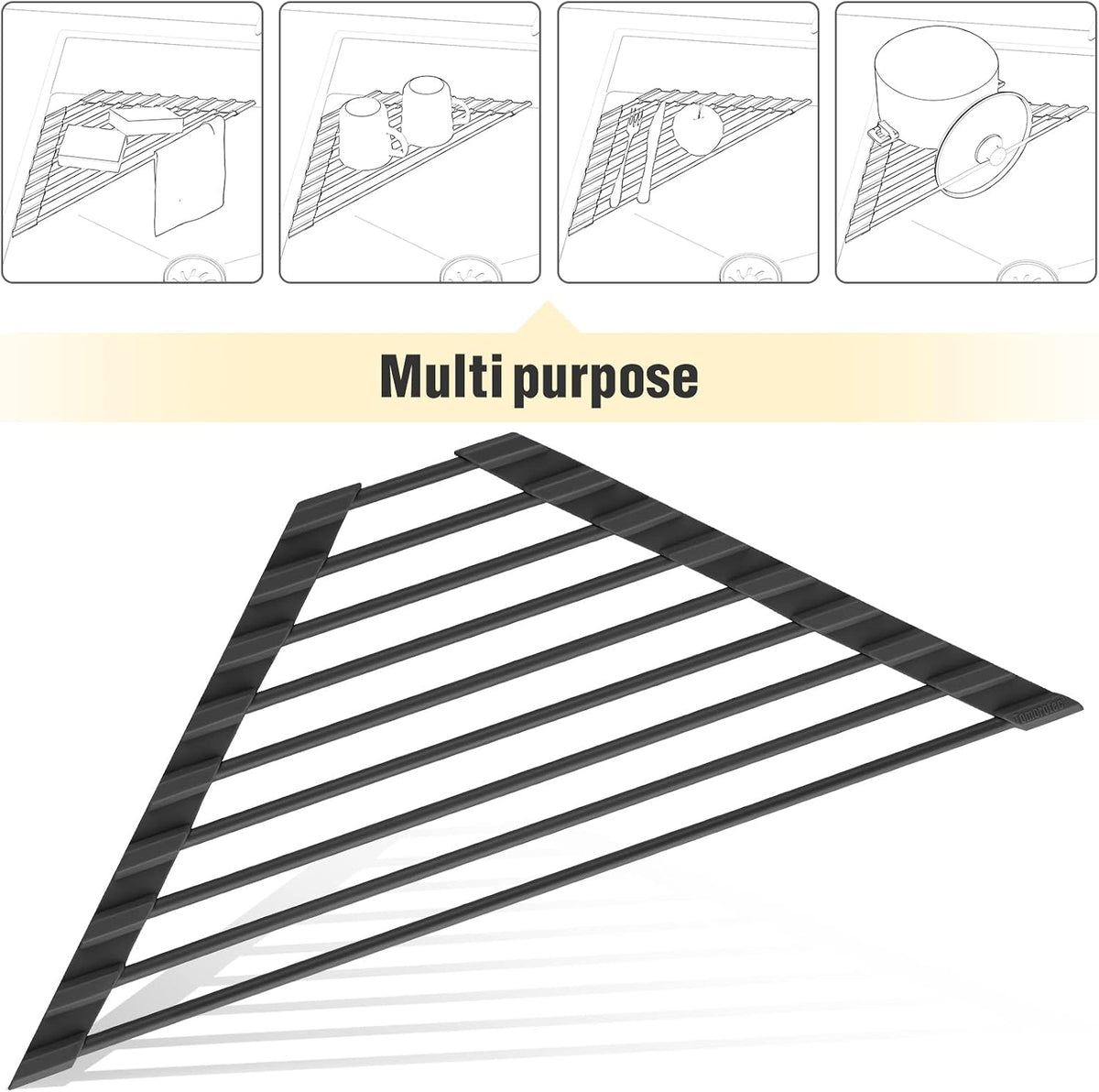 Tomorotec Triangle Roll Up Dish Drying Rack with Silicone Coating, Black