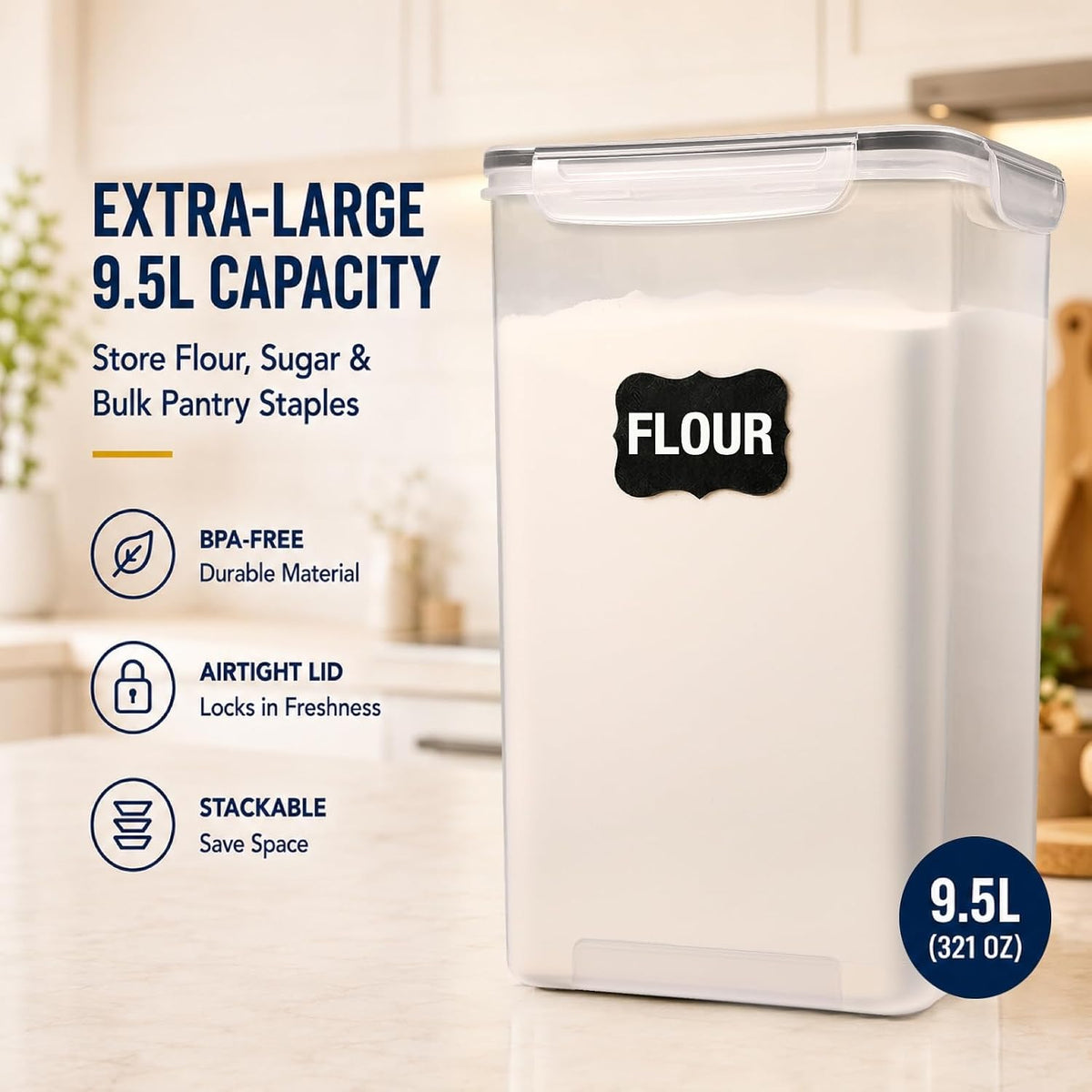 Gorpuire 2-Pack (9.5L | 321 Oz) Extra Large Bulk Food Storage Containers