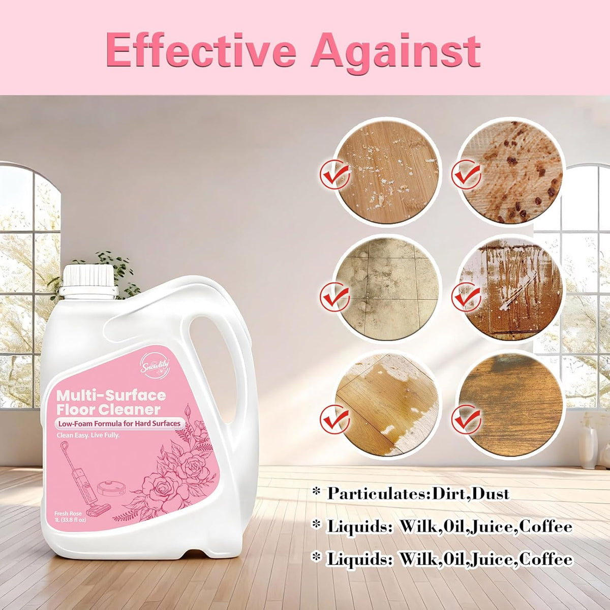 Snowlily Floor Cleaning Solution Compatible with Dreame 33.8 Fl Oz rose