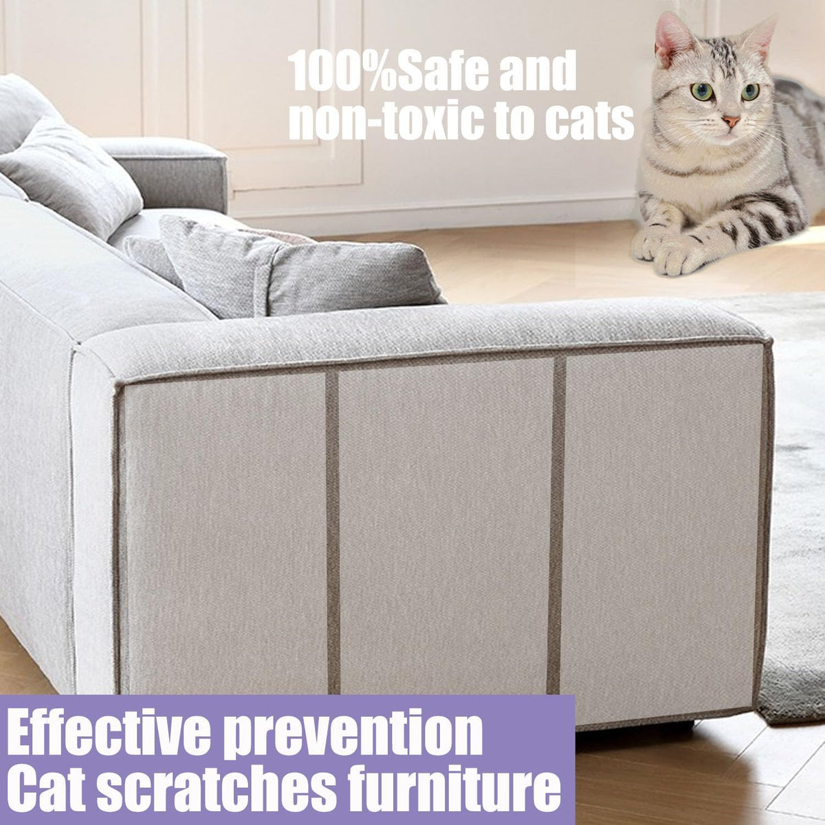 Anti Cat Scratch Tape, 4" x 30Yds, Transparent, Double Sided, Furniture Protector, Pet Safe, Easy Installation, One Year Warranty