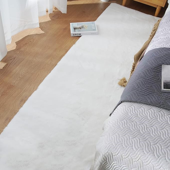 ORINOVA White Fluffy Faux Rabbit Fuzzy Fur Rug - Image 3