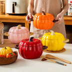 Dutch Oven Pot with Lid, Pumpkin Pottery Dessert Saucepan, Mini Baking Dish Cute Pumpkin Bowl, Covered Dutch Oven Ceramic Stockpot, Pumpkins-Shaped Casserole (Yellow)