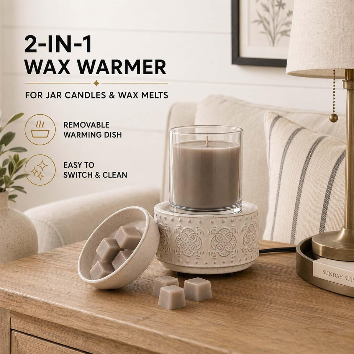 mocosa Ceramic Wax Melt Warmer for Scented Wax Melts 3-in-1 Electric