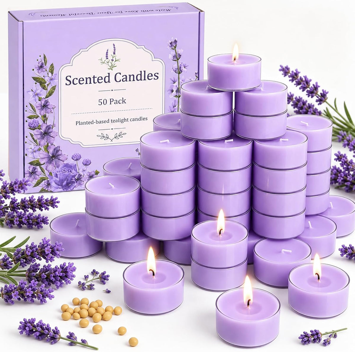Rose Scented Tea Light Candles 50 Pack Natural Soy Wax Tealight Candles