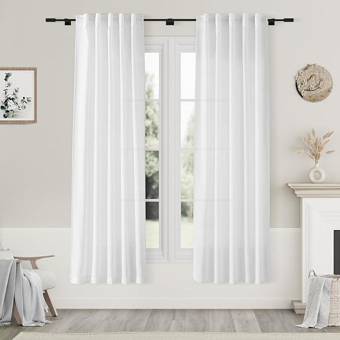 Nanspring White Curtains 72 Inch Length 2 Panels Set by Nanspring