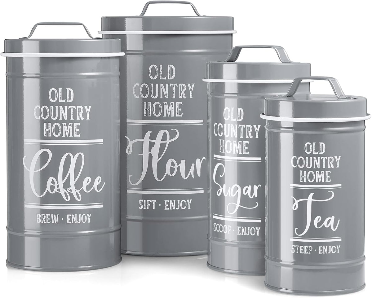 DAYYET Red Canisters for Kitchen Counter, Airtight Kitchen Canisters for Countertop, Flour and Sugar Containers, Tea Coffee Sugar Canister Set, Red Kitchen Decor and Accessories, Set of 4