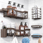 NESOMI Shower Caddy Adhesive Shower Organizer 7-Pack, Rustproof Stainless Steel Bathroom Shelves, Large Capacity No-Drill Rack Storage Accessories with Soap Dish Toothbrush Holder Hooks