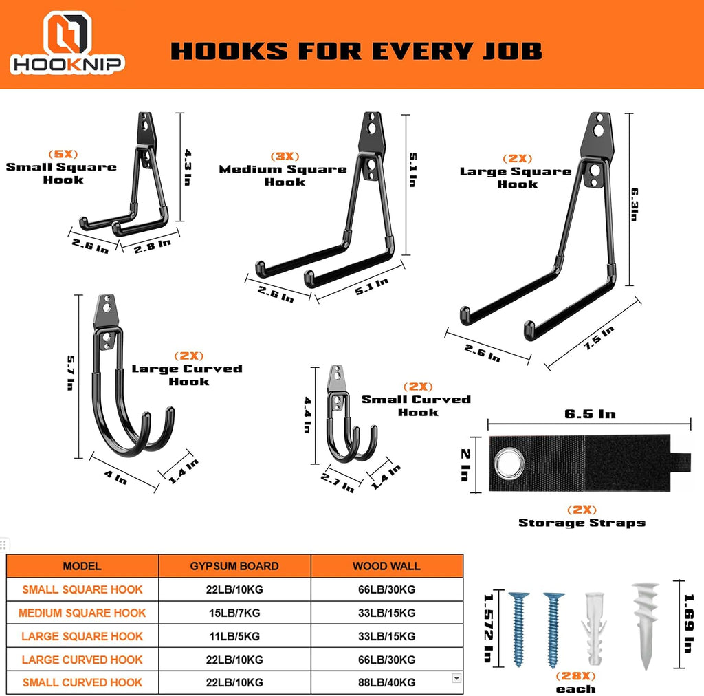 16 Pack Heavy Duty Garage Hooks, Wall Mounted Tool Hangers