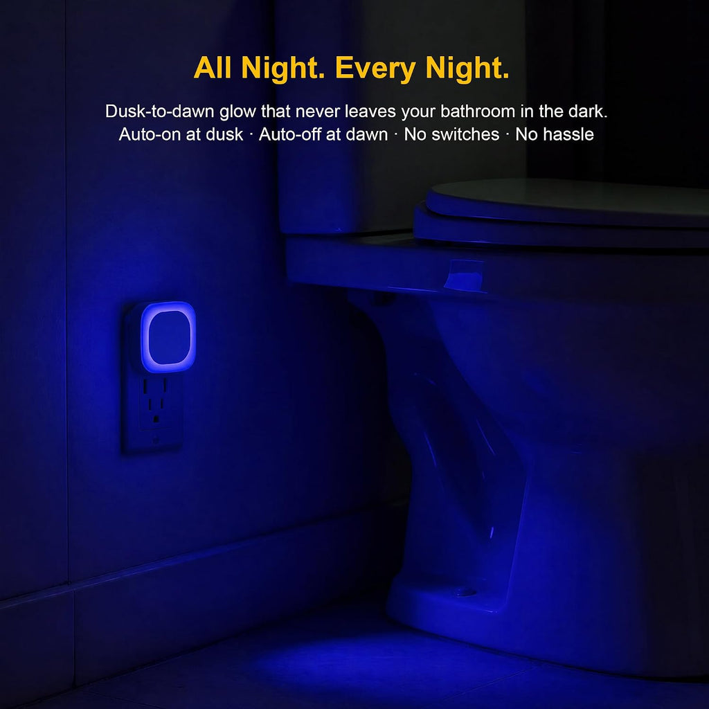YUNLEX 2 Pack Plug in Dimmable Night Light, Blue Nightlight, Auto Dusk to Dawn Sensor, LED Night Light, Soft Glow, Diffused Light for Bathroom, Hallway, Stairs, Kitchen, Bedroom