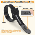 Cable Ties with Writable Labels, Cord Management, Black, 70 PCS, 8 IN