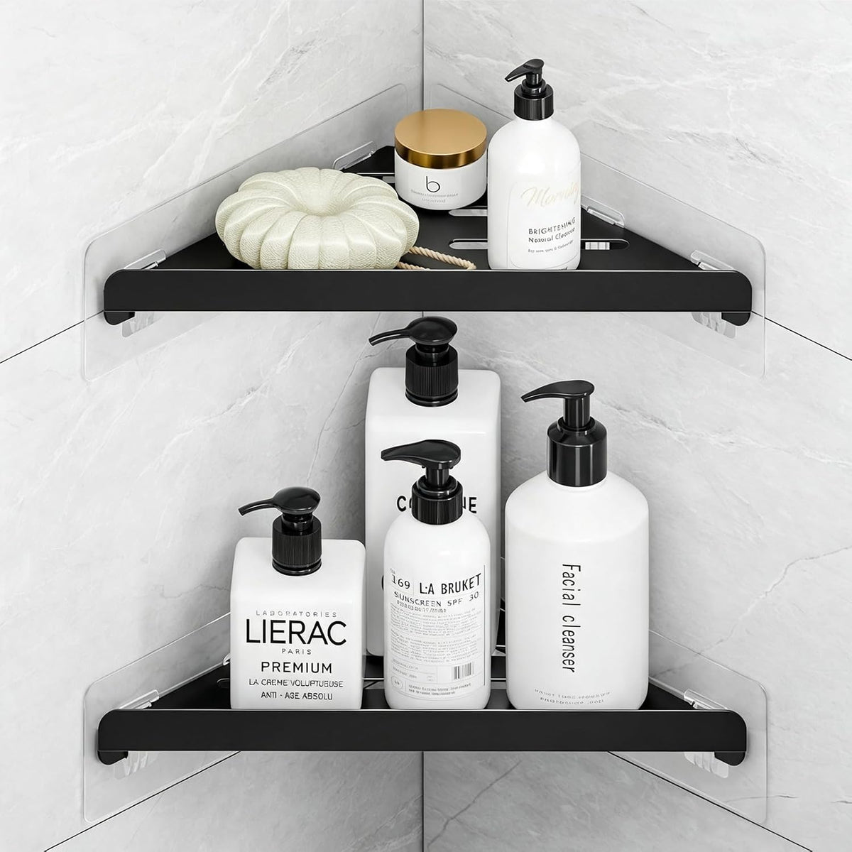 Shower Caddy Storage, Triangle Corner Shelf with Adhesive Hook