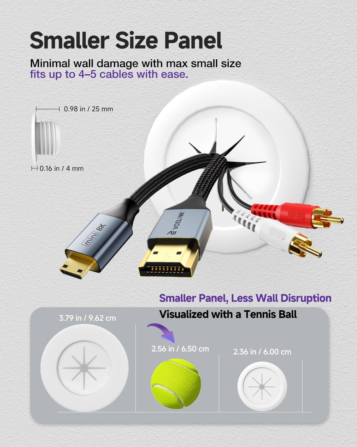 VCELINK in-Wall Cable Management Kit, Fits 4 Low-Voltage Cables, 4-Pack