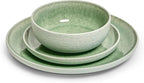 Sango Asher 12-Piece Stoneware Dinnerware Set for 4, Green Ceramic Plates and Bowls Sets, Modern Dish Set with Reactive Glaze, Durable Kitchen Dishes for Casual Dining, Microwave & Dishwasher Safe