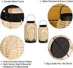 14in Lanterns Decorative for Home Decor- Decorative Candle Lanterns w/ LED Candles- Boho Rattan Woven Hanging Black Lanterns Decor for Indoor, Outdoor, Patio & Porch, Tabletop, Fireplace & Mantle