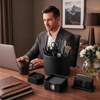 4 Pcs Aesthetic PU Leather Desk Organnizer Set, Black