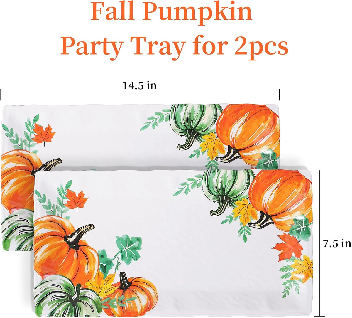 Pumpkin Melamine Serving Platters, 14.5" Serving Trays for Party