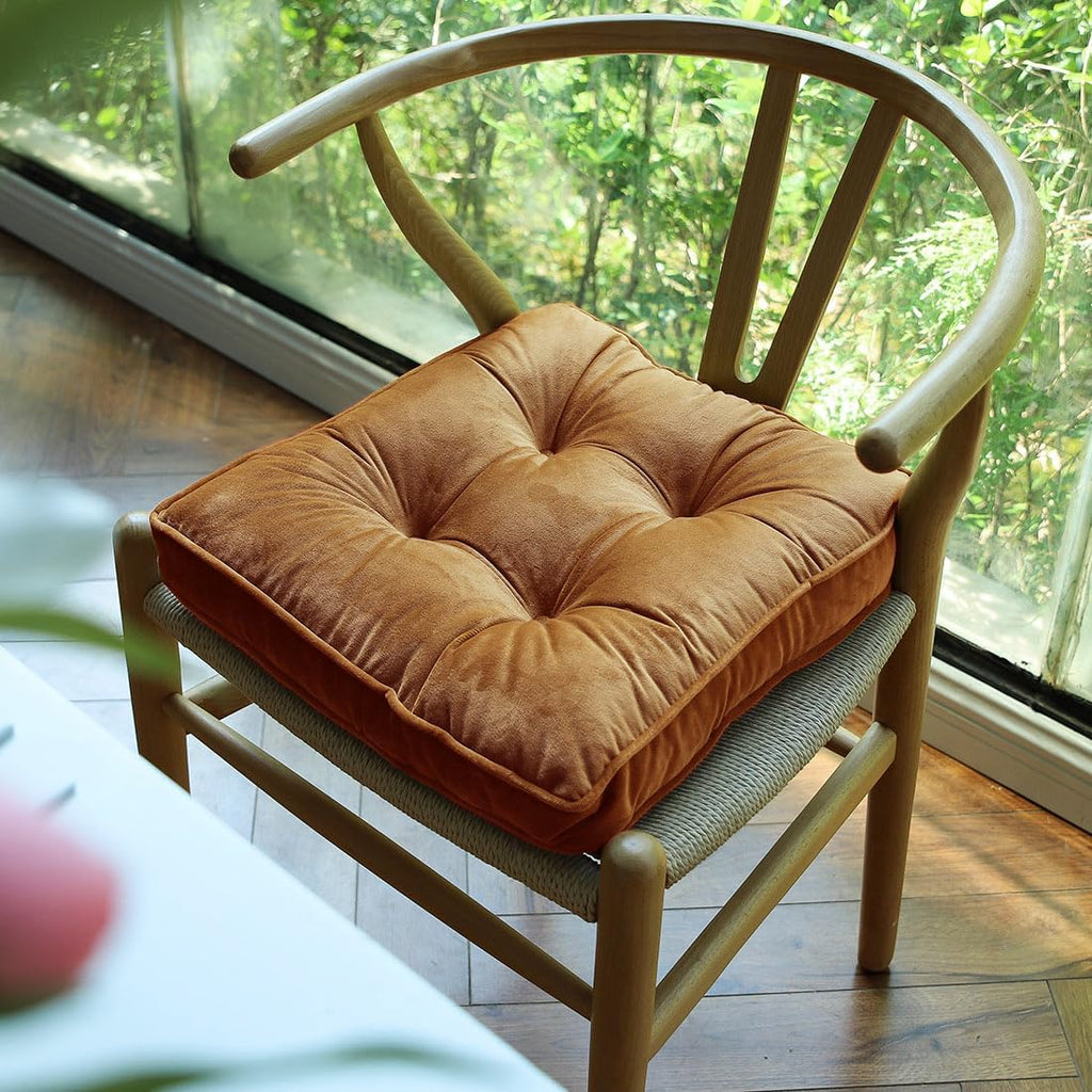 vctops Fall Soft Velvet Chair Pads with Ties Comfy Solid Seat Cushion for Dining Chairs, Office Chairs, Hardwood Floors (Dark Orange, 16"x16")