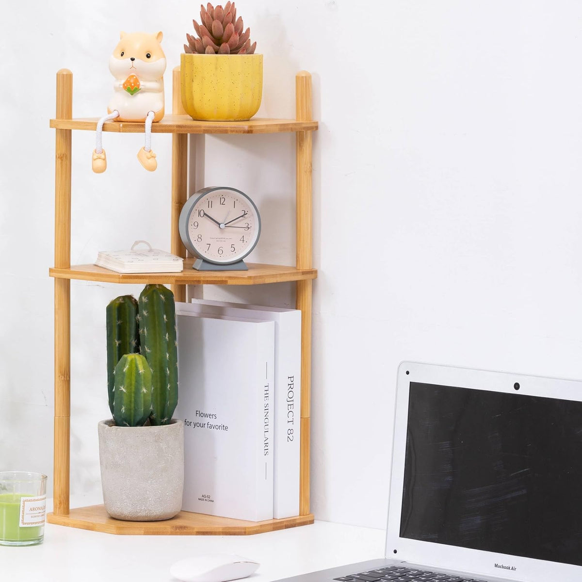 3-Tier Extra Tall Bamboo Corner Shelf, Countertop Storage Organizer,Natural