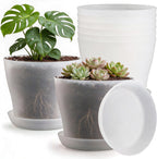 6 Pack 8 Inch Clear Nursery Plant Pots with Large Drainage Holes &Saucer