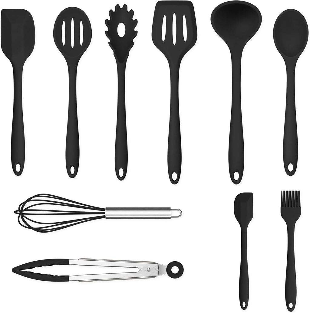 10-Piece Silicone Kitchen Utensil Set with Tongs, Pink