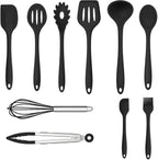 10-Piece Silicone Kitchen Utensil Set with Tongs, Pink