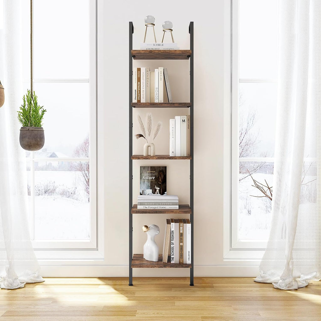 ELYKEN Ladder Shelf, 5-Tier Wood Wall Mounted Ladder Bookshelf