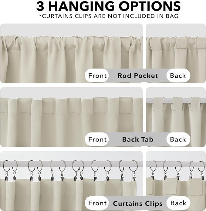 Deconovo Blackout Curtains, Thermal Insulated, W42 x L72 2 Panels, Back Tab - Image 3