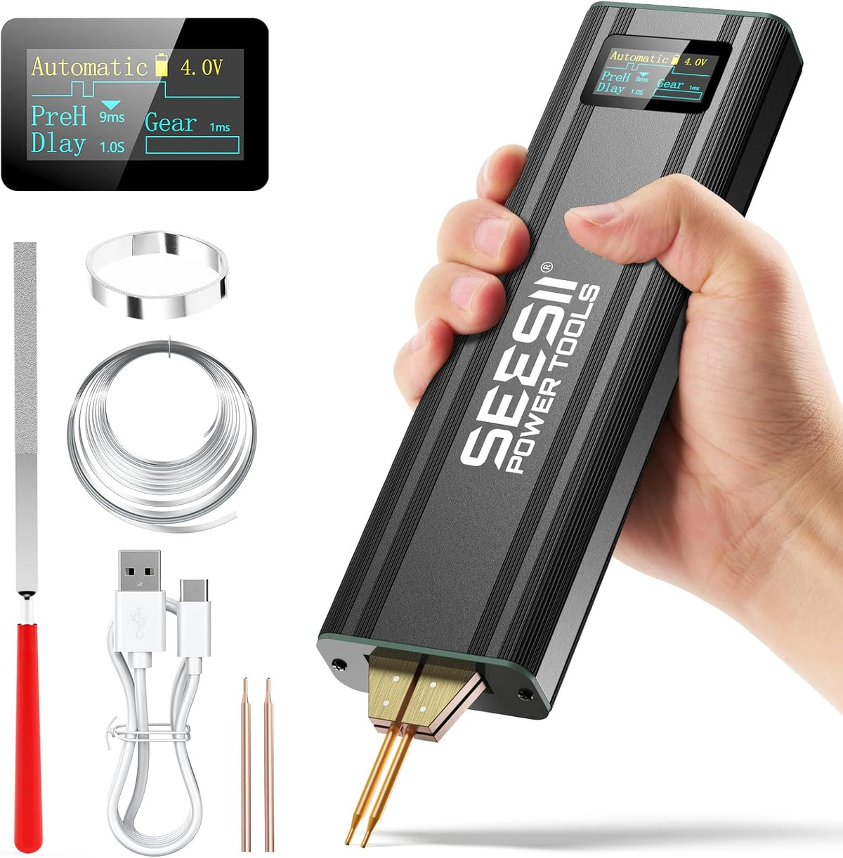 SEESII Battery Spot Welder, Durable Aluminum Casing, Max 0.15mm Pure Nickel