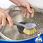 MR.SIGA Dish Brush with Bamboo Handle Built-in Scraper, Pack of 2