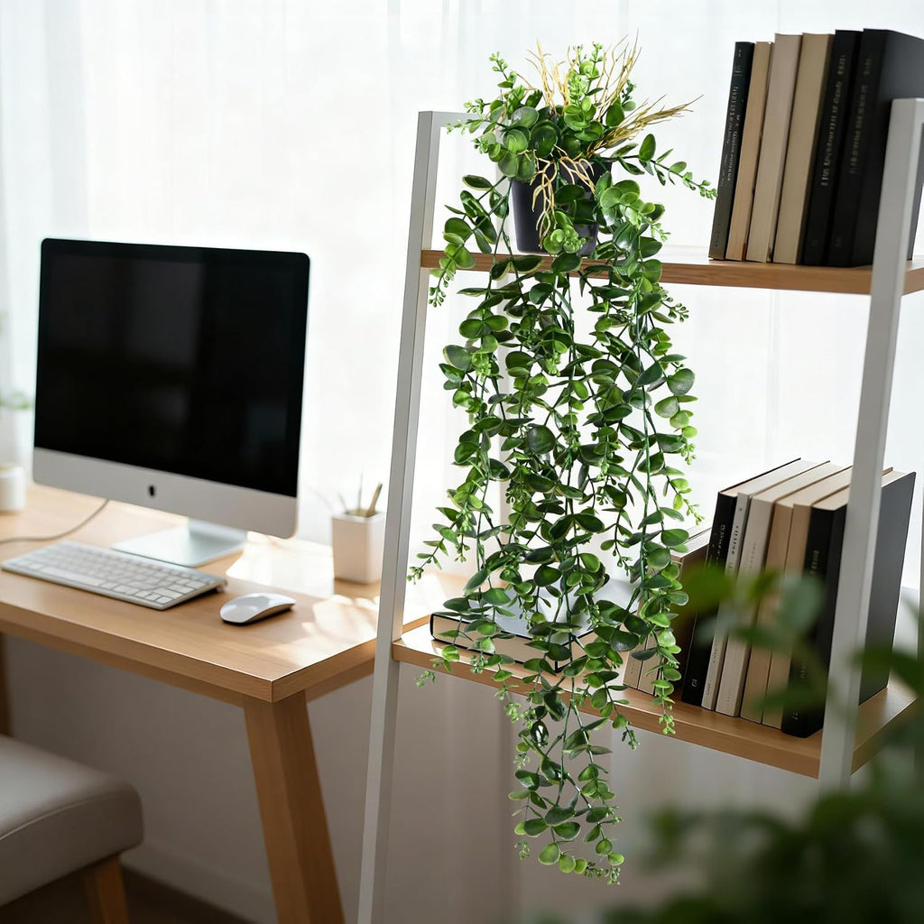 Artificial Hanging Plant 2 Pcs Faux Eucalyptus Vine Ivy Vine Faux Plant Fake Potted Greenery for Wall Living Room Home Shelf Office Bathroom Outdoor Indoor Decor (Type 2)