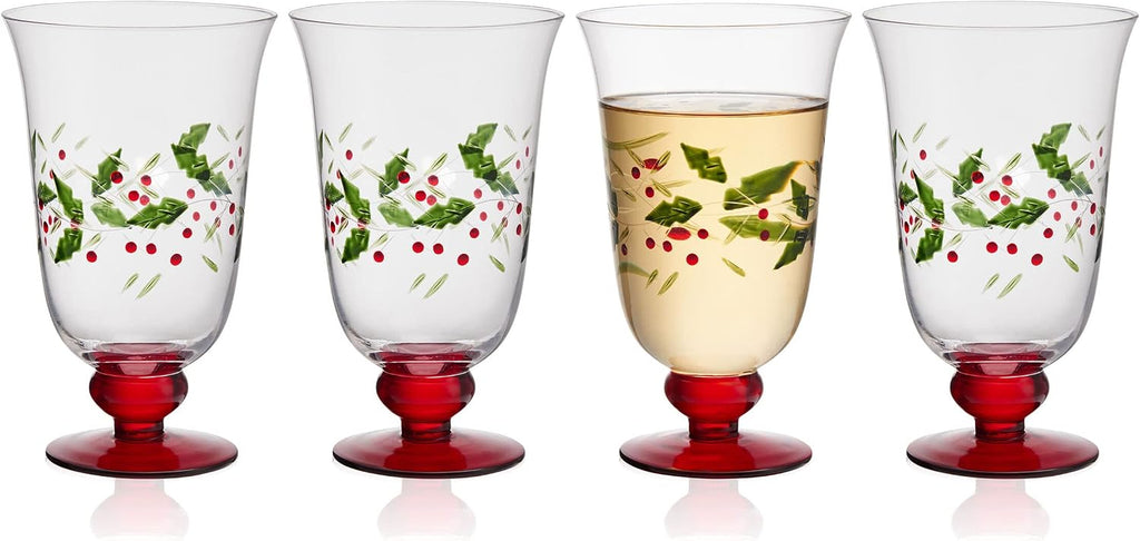 Pfaltzgraff Winterberry 4-Piece Hand-Painted Glass Water Goblets 14 oz