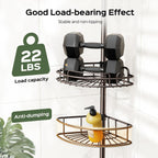 HAMITOR Corner Bathroom Organizer, 4-Tier Tension Pole Shower Caddy, Bronze