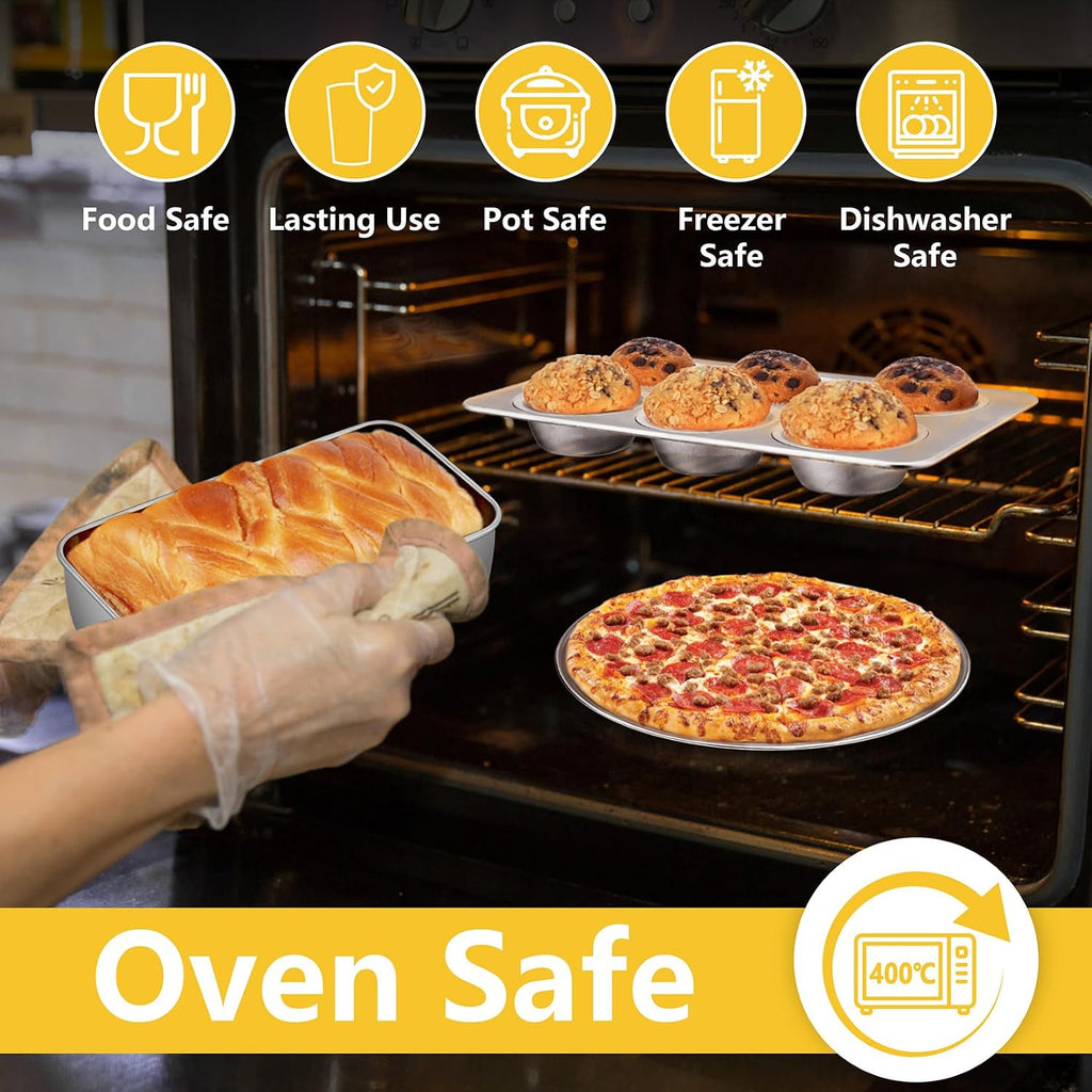 P&P CHEF 9 PCS Baking Pans Sheets, Stainless Steel Bakeware Set for Cooking