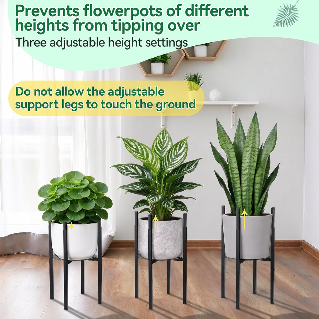 Plant Stand Indoor, Width Adjustable Metal Planter Stand, Fits Up 9.6 - 13.6 Inch Pots, Heavy Duty Potted Plant Holder for Home Garden Patio